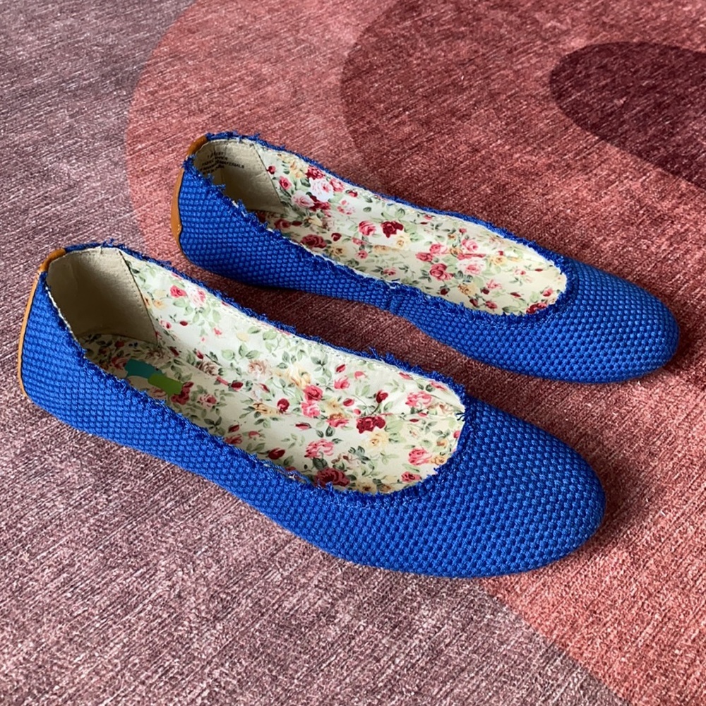 Dimmi Blue Fabric and Leather Back Flats